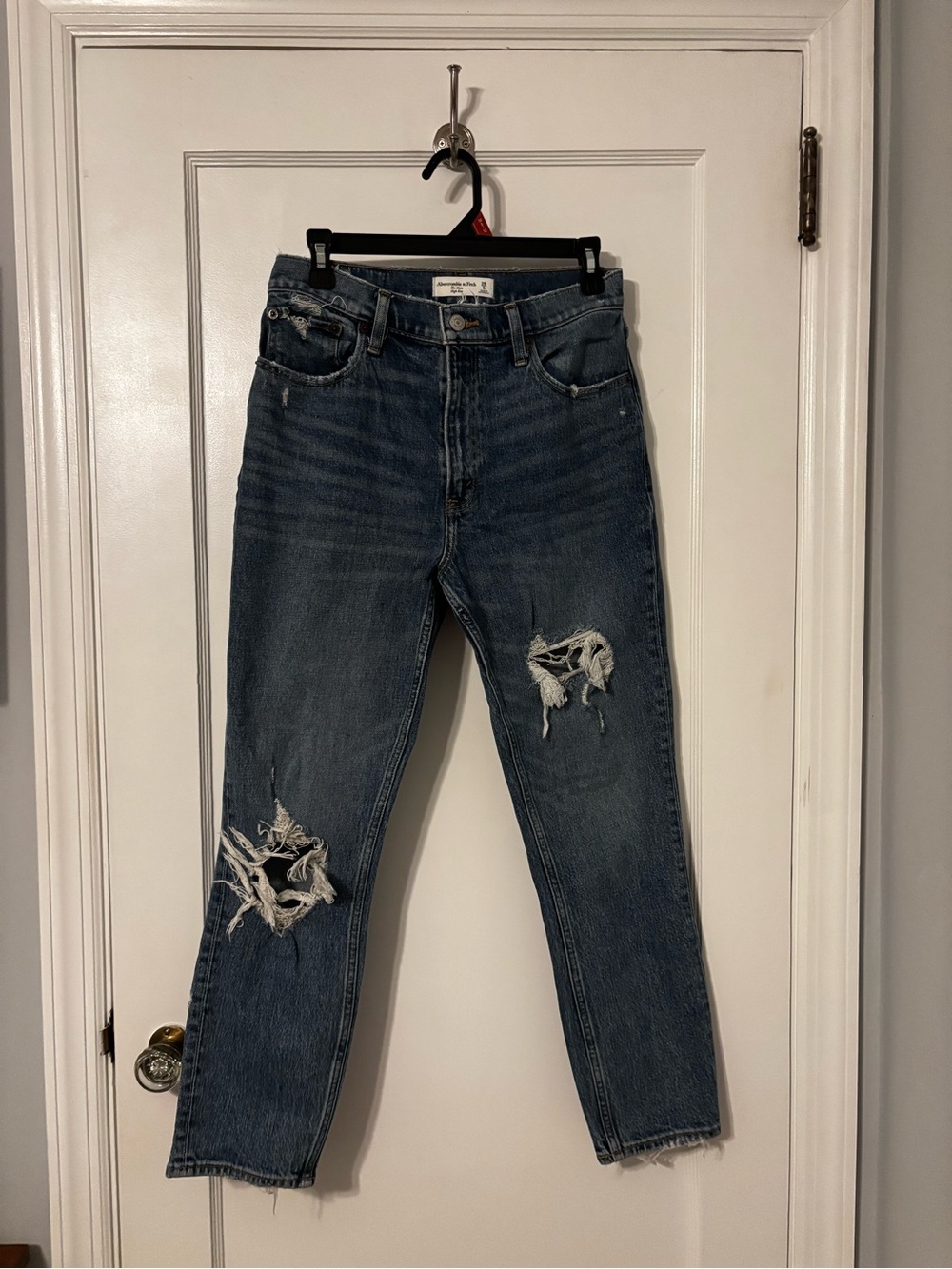 Abercrombie & Fitch Distressed Dark Blue Boyfriend Jeans